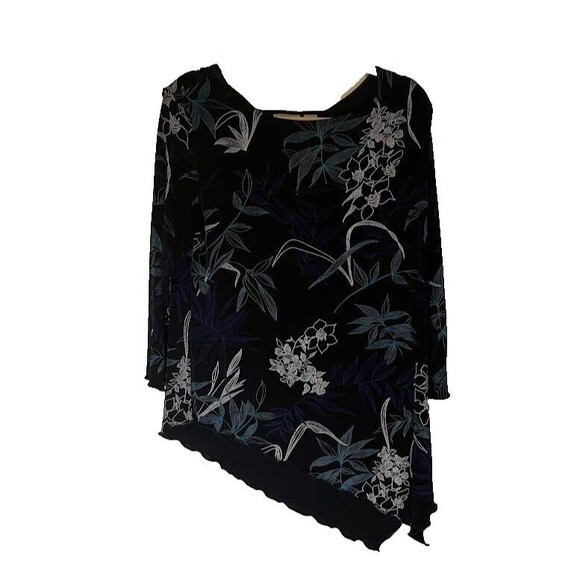 Chico's Travelers Business Casual Assymetrical Black 3/4 Sleeve Floral Print L - Picture 1 of 4